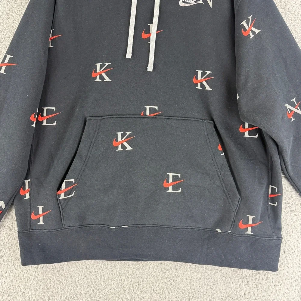 Nike Hoodie Mens XL Black All Over Swoosh Logo Print Pullover DV9601-011 Fleece